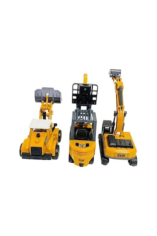 Oyuncak İş Makinaları Forklift Kepçe Buldozer 3lü Metal Set