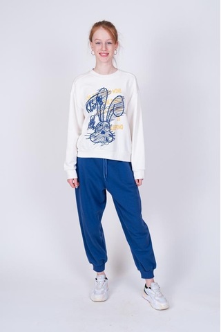 Kız Çocuk Neon Tavşan Baskılı Tasarım Teenage Sweatshirt-13402-ekru Ekru