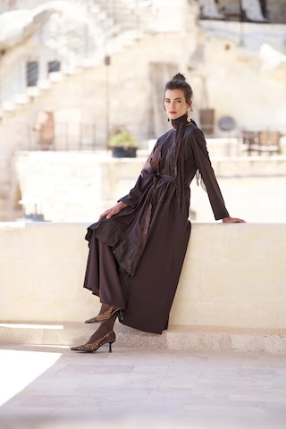 Misswhence Patchwork Elbise 40825 Kahve Kahverengi