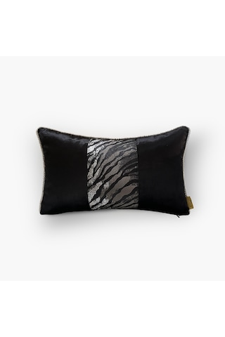 "night" Desen Şerit Detaylı Kırlent - 30x50 Gümüş - Siyah