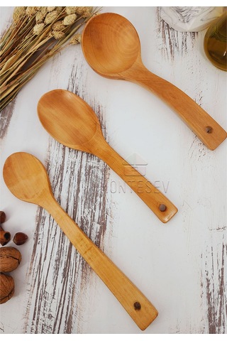 Ahşap Tahta Mutfak Kaşık Seti 3 Parça Kayın, Şimşir Ağacı 3-5
