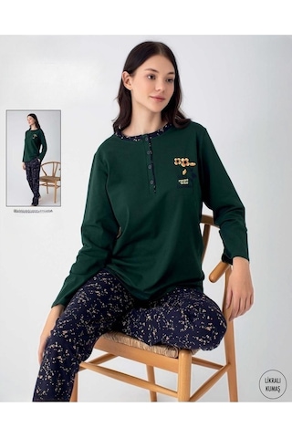 Senfoni Kadın Düğmeli Yaka Uzun Kol Pamuk Likralı Pijama Takımı 6055 -1 Adet 001