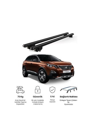 Kanca Peugeot 3008 2016 Ve Sonrası Uyumlu Siyah Kilitli Ara Atkı 130cm Port Bagaj Tavan Barı