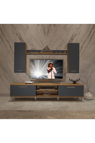 Decoraktiv Eko 7 Mdf Dvd Krom Ayaklı Tv Ünitesi Tv Sehpası Pera - Antrasit