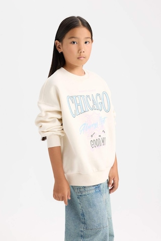 DeFacto Kız Çocuk Relax Fit Bisiklet Yaka Baskılı Sweatshirt D7046A824WNER99 Ekru