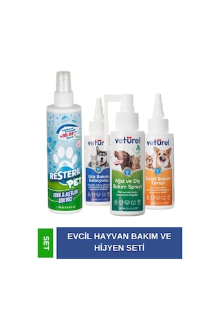 Resteril Kedi Koku Giderici Sprey 200 ML + Ağız Göz Kulak Temizleme Köpek Kedi Bakım Seti 3 x 100 ML