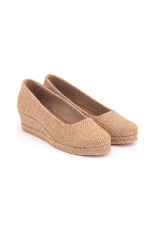 Star Tombis Hasır Günlük Rahat 3cm Anne Ayakkabısı Dolgu Topuklu Gova3cm-0054 Koyu Bej