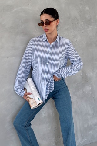 Femelle Kadın Mavi Çizgili Slim Fit %100 Pamuk Gömlek