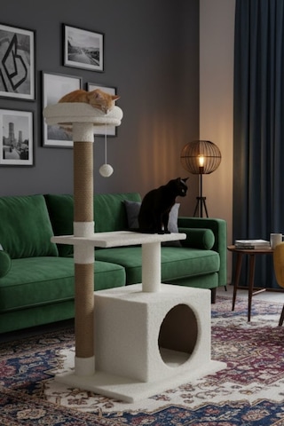 Reyo Pet Kedi Tırmalama Ve Oyun Evi Platformu Beyaz
