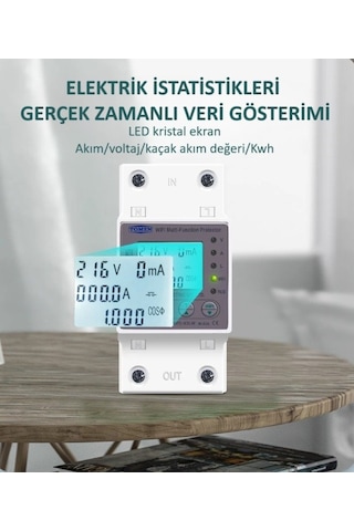 Tomzn Kaçak Akım Koruma Rölesi Ve Yüksek Voltaj Ve Akım Koruyucu Röle 63A Wifi Özellikli Devrim