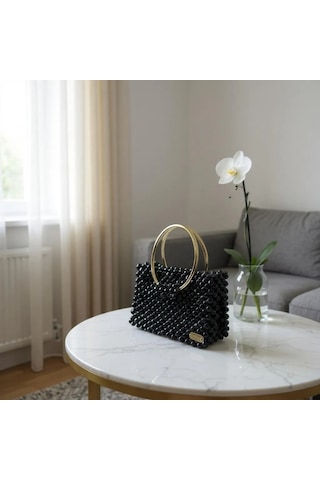 Plentiful İnci Boncuk Çanta, Abiye , Gece , Düğün, Gelin,nişan Çantası Siyah