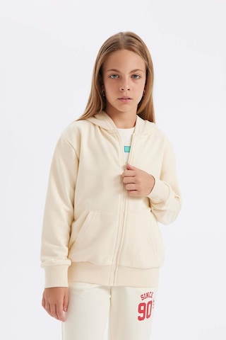 DeFacto Kız Çocuk Basic Düz Kapüşonlu Fermuarlı Cepli Okul Hırkası C8110A824AUER134 Ekru