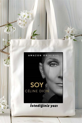 Art Hediye Celine Dion Baskılı Bez Çanta Omuz Çantası Kişiye Özel Desen 2 Çok Renkli