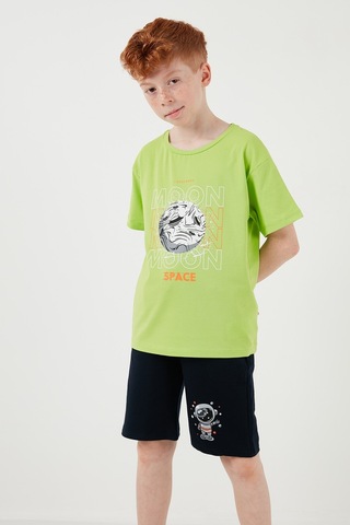 Lela Pamuklu Regular Fit Bisiklet Yaka Şortlu Alt-Üst Erkek Çocuk Takım 6212008 Fistik