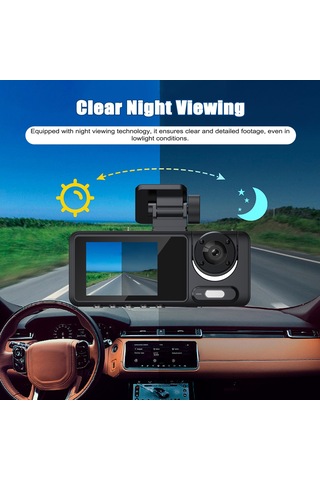 Lemestar Üç Kameralı Araba Sürücü Kaydedici - Ön+iç+arka Eşzamanlı Kayıt, 1080p Hd Gece Görüşü, Wıfı Olmadan, 140 +90 +90 Görüş Açısı