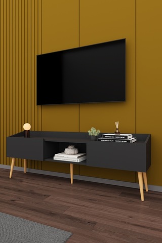 Asra Trend Tv Ünitesi Tv Sehpası T-28 %100 MDF Ayaklı Modern Medya Ünitesi Antrasit