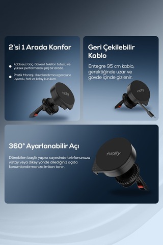 Kablosuz Araç Şarjı Ve Tutucu 15w, Manyetik, Geri Çekilebilir Kablo, 360 , 99g V0106001