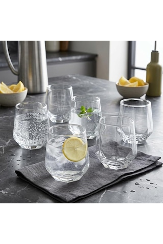 6'lı Geometrik Cam Su Ve Meşrubat Bardağı Seti - Modern Kesim Kahve Yanı Bardağı 340 Ml Çok Renkli