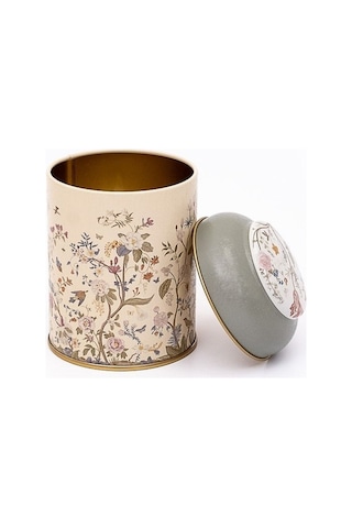 Flora Yellow Desenli Yuvarlak Metal Saklama Kabı, 9 X 11 Cm, 0,6 Lt Desenli