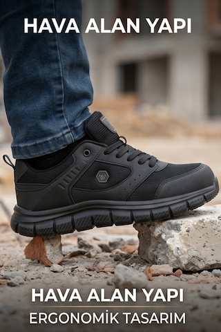 Purewalk Unisex Siyah Kalın Tabanlı Spor Ayakkabı - Hafif Esnek Günlük Yürüyüş Sneaker Rahat Koş...