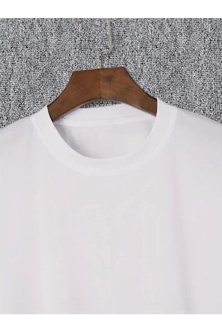 Modi Baskılı Oversize Bisiklet Yaka T-shirt - Beyaz - Mymg158858