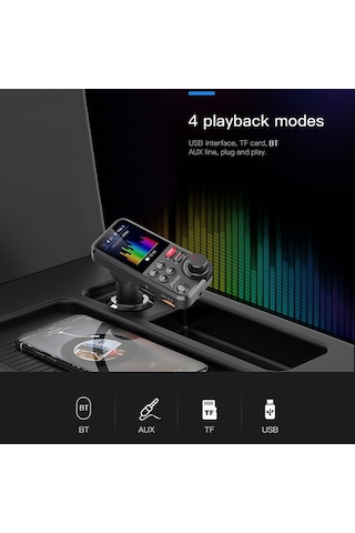 Novahub Araba Mp3 Çalar Fm Verici, 1.8 Renkli Ekran, Çift Usb, Eller Serbest, 5v/3a Qc3.0, 87.5-108mhz