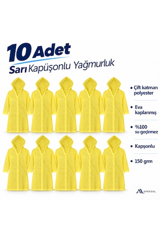 10 Adet Sarı Kapüşonlu Yağmurluk Su Geçirmez İş Kamp Seyahat Motosiklet Acil Durum Şeffaf