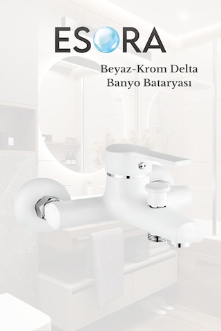 Beyaz Krom Detaylı Banyo Lavabo Bataryası Musluğu Çeşmesi