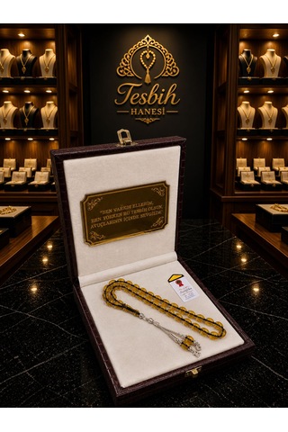 Tesbih Hanesi Ateş Kehribar Tesbih Harfli Kişiye Özel Seri Sıkma Kehribar Tesbih Usta Işi Tesbih Gümüş Kaplama Hediye Sarı