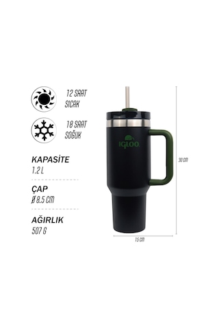 Igloo Stadler Thermo-mug 1.2 Lt Siyah-haki Pipetli Termos Siyah Haki