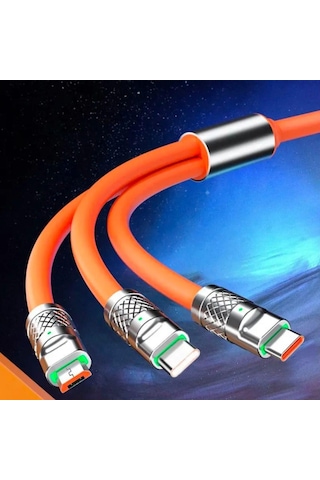 3 İn 1 Type-c + Micro Usb + Lightning Hızlı Şarj Kablosu Silikon Kablo 1 Metre Opp Ambalaj 5496
