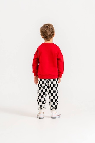 Çilek Desenli Sweatshirt Dama Desen Pantolon 3iplik Erkek Çocuk Alt Üst Takım Kırmızı