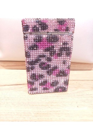 Nesgıft Pembe Leopar Swarovski Taşlı Kalın Sigara Kutusu