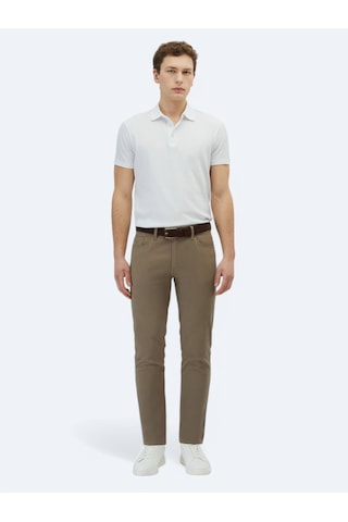 Kip Fındık Dokuma Slim Fit Casual Pamuk Karışımlı Pantolon Kahverengi