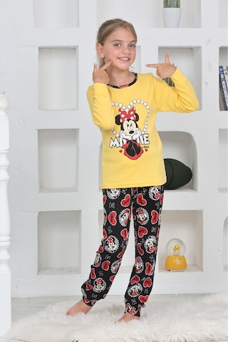 Miniğimin Cicileri Mnn Ms Kalpli Kız Çocuk Pijama Takımı - Sarı Sarı