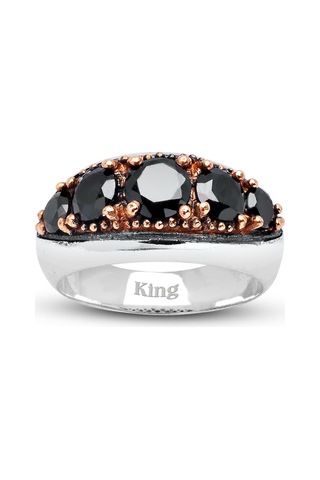 Kuyumcudukkanı Siyah Zirkon Taşlı Bronz Parçalı Elyapımı Gümüş Erkek Yüzük-60014-w-blk 21 Beyaz