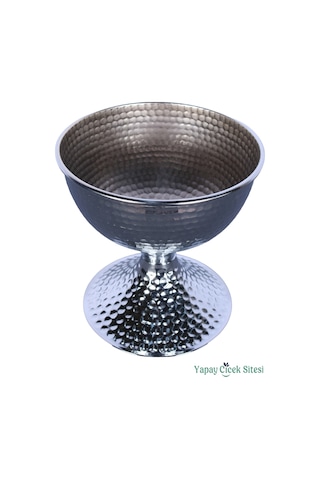Yapay Çiçek Sitesi Metal Dekoratif Darbeli Vazo 20 Cm Gümüş Gümüş