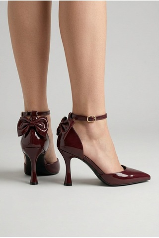 V.s.h Velvet Kadın Fiyonklu Abiye Rugan Topuklu 7cm Şık Ayakkabı-2249 Bordo