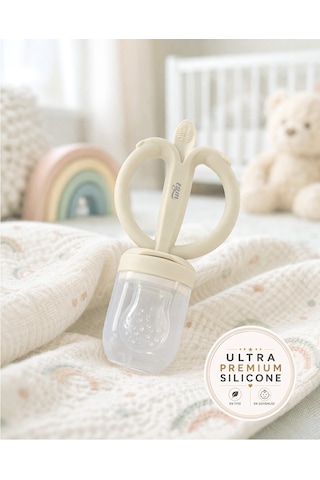 Tgm Baby Meyve Besleyici Ve Ultra Premium Silikon Diş Kaşıyıcı Muzzy Fildişi