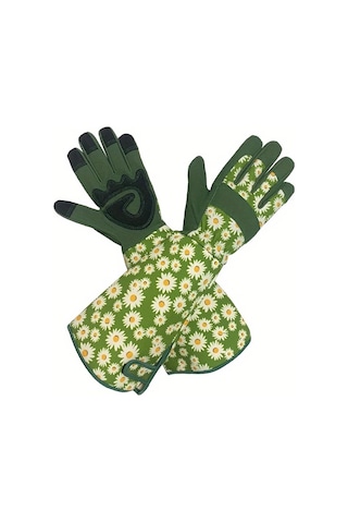 Techbloom Diken Geçirmez Eldiven Nefes Alabilir Polyester Green Floral Desenli Unisex Bahçe Eldiveni