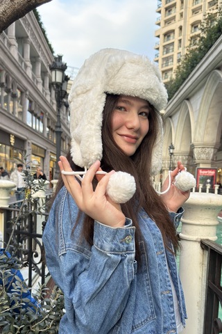 Mollycrush Genç Beyaz Peluş Pilot Şapka Uniseks Kışlık Ushanka Tarzı Bej
