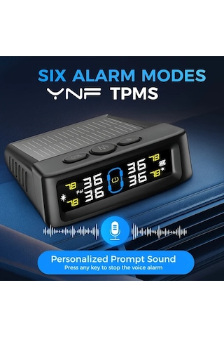 Boatshop1 Ynf Solar Tpms Siyah Gercek Zamanli Lastik Basinc Sicaklik Monitoru 4 Harici Sensor Usb Sarj