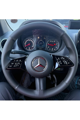 Dikişli Direksiyon Kılıfı Siyah / Nokta Deri Siyah Dikişli Mercedes Sprinter Yeniler Renkli