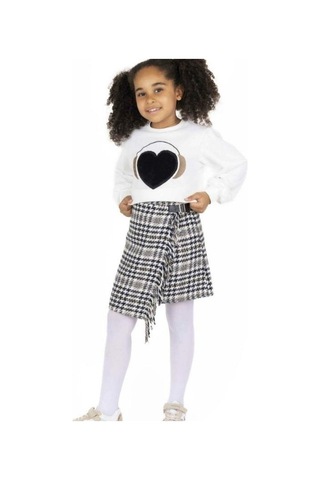 Kız Çocuk Kalpli Peluş Sweatshirt-13494 Ekru