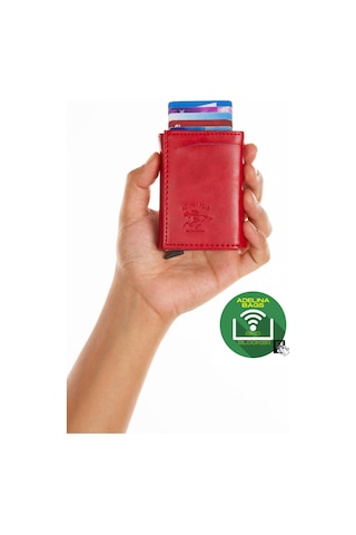 Adelina Unisex Kırmızı Alüminyum Mekanizmalı Kızaklı Kartlık Cüzdan Kırmızı