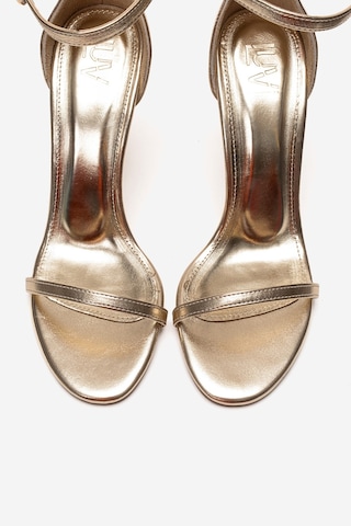 Luvishoes Yelena Altın Cilt İnce Bantlı Kadın Topuklu Ayakkabı