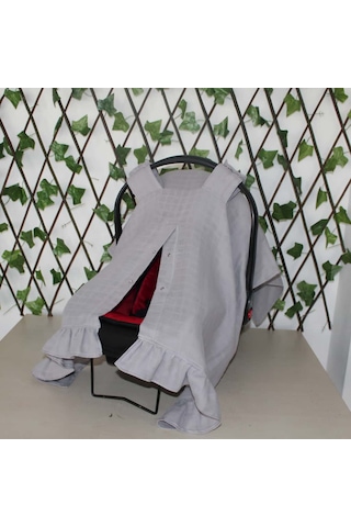 Pamuk Müslin Kumaş Puset Örtüsü Çıt Çıt Ve Fırfır Desenli Gri Puset Örtüsü Açık Gri