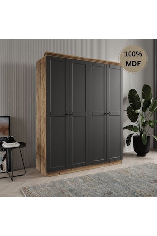 Dali 4 Kapılı Mdf Country Gardırop Antrasit