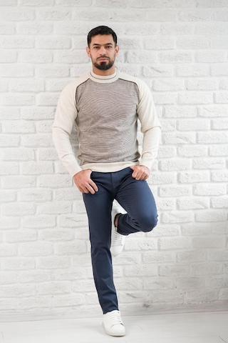 San&fa Yarım Balıkçı Desenli Slimfit Yünlü Triko Kazak Krem