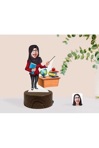 Kişiye Özel Tesettürlü Kadın Öğretmen Karikatürlü Dekoratif 3D Bi (481501229)